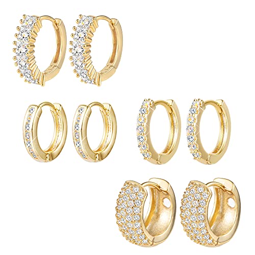 ALEXCRAFT Small Gold Huggie Hoop Earrings for Women Set of 4 Pairs hypoallergenic Gold Diamond Earring Cubic Zirconia Hoops Earing - Image 1