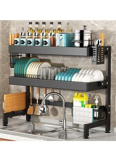 DubaiGallery 2 Layer Dish Drying Rack Over the Sink - 2 Tier Compact Kitchen Organizer and Storage Space Saver for Counter - Dish Drainer and Utensil Holder (Stainless Steel, Black Dish Rack)  - Image 2