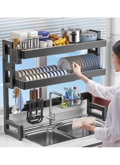 DubaiGallery 2 Layer Dish Drying Rack Over the Sink - 2 Tier Compact Kitchen Organizer and Storage Space Saver for Counter - Dish Drainer and Utensil Holder (Stainless Steel, Black Dish Rack)  - Image 4