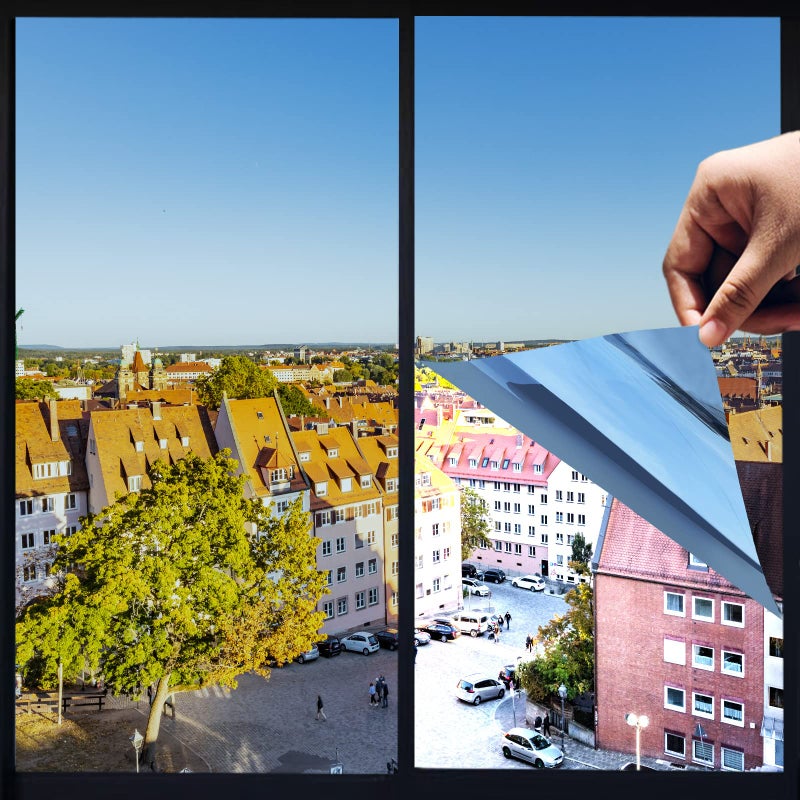 Window Film One Way PrivacyPremium PET MaterialDaytime Reflective Heat Control Anti UV Door StickerWindow Tint for Home Office Living RoomMercury Blue315 Inch x 65 Feet