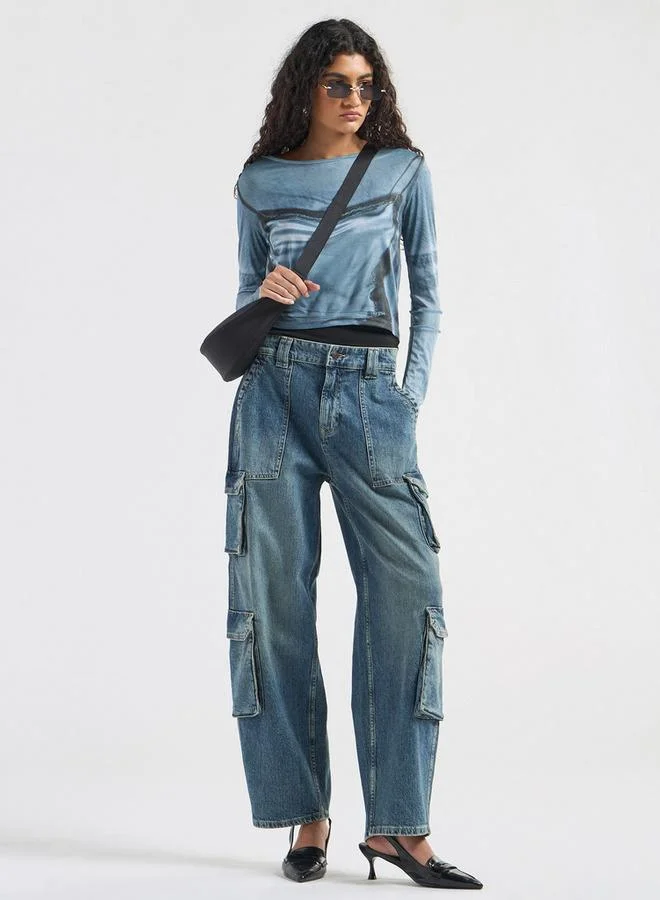 سبلاش فيڤ تيشيرت بياقة ضيقة وأكمام طويلة وطبعات