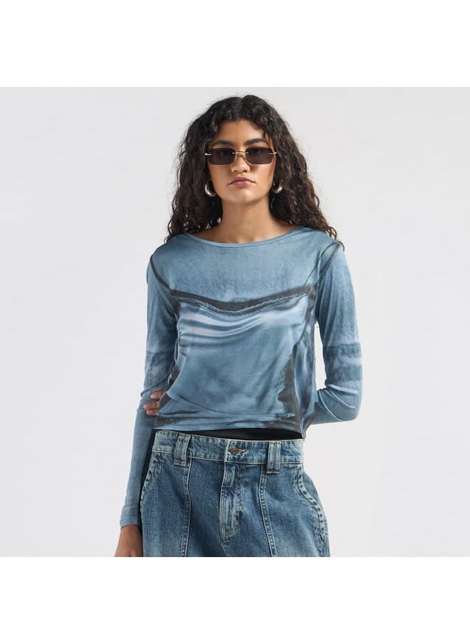 FAV Printed Crew Neck T-shirt with Long Sleeves  - Image 1