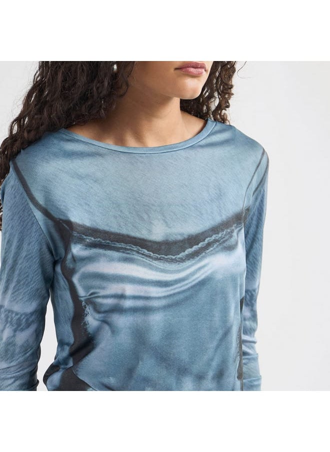 FAV Printed Crew Neck T-shirt with Long Sleeves  - Image 4