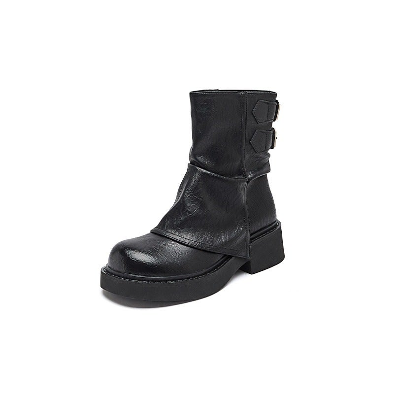 Short Boots For Women 2025 Spring & Fall Thick-Soled Brown Trouser Boots Knight Mid-Calf Short Boots For Women - Image 1