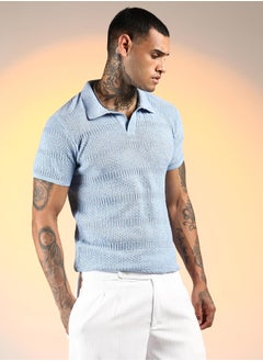 كامبوس سوترا Men's Powder Blue Brick-Ribbed Polo T-Shirt  - Image 3