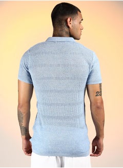 كامبوس سوترا Men's Powder Blue Brick-Ribbed Polo T-Shirt  - Image 5