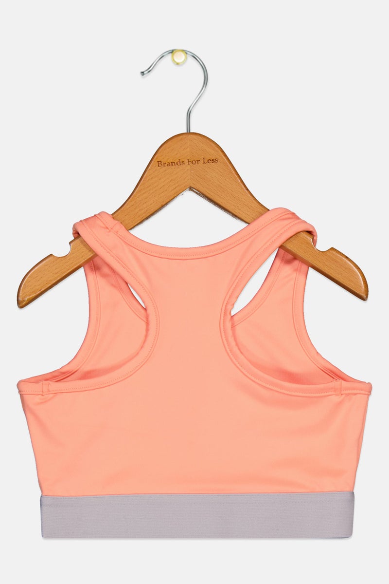 Reebok Toddlers Girl Brand Logo Training Sports Bra, Neon Peach - Image 2