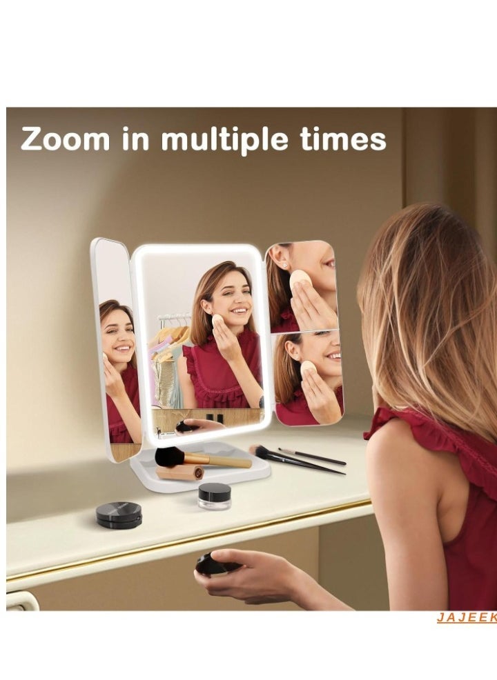 JAJEEK "3-Fold Lighted Makeup Mirror with 5X/3X/1X Magnification | 52 LED Vanity Mirror with Adjustable Brightness & Touch Screen Control | 180° Adjustable Rotation | Portable & Foldable Countertop Cosmetic Mirror for Flawless Makeup Application" - Image 2