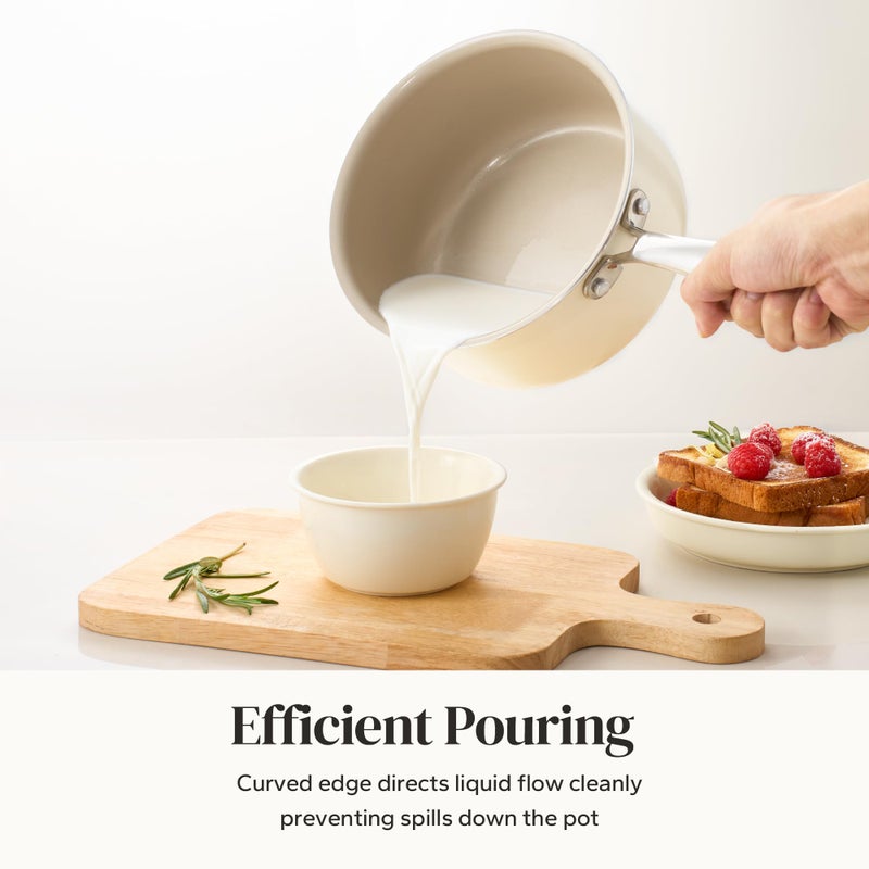 Redchef Ceramic Sauce Pan with Lid, 2.5QT Small Saucepan, Nonstick Cooking Pot with Stay-Cool Handle, Kitchen Non Toxic Soup Pot, PTFE & PFOA Free, Oven Dishwasher Safe, Compatible All Stovetops-Beige - Image 2