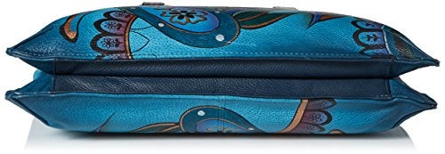 Anna by Anuschka Women's Genuine Leather Large V Top Multi-Compartment Cross Body | Hand Painted Original Artwork | Denim Paisley Floral - Image 4