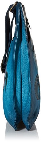 Anna by Anuschka Women's Genuine Leather Large V Top Multi-Compartment Cross Body | Hand Painted Original Artwork | Denim Paisley Floral - Image 3