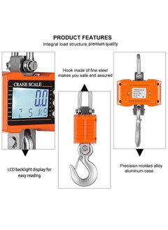 Digital Hanging Scale 1000kg/ 2204lbs Portable Heavy Duty Crane Scale LCD Backlight Industrial Hook Scales Unit Change/ Data Hold/ Tare/ Zero