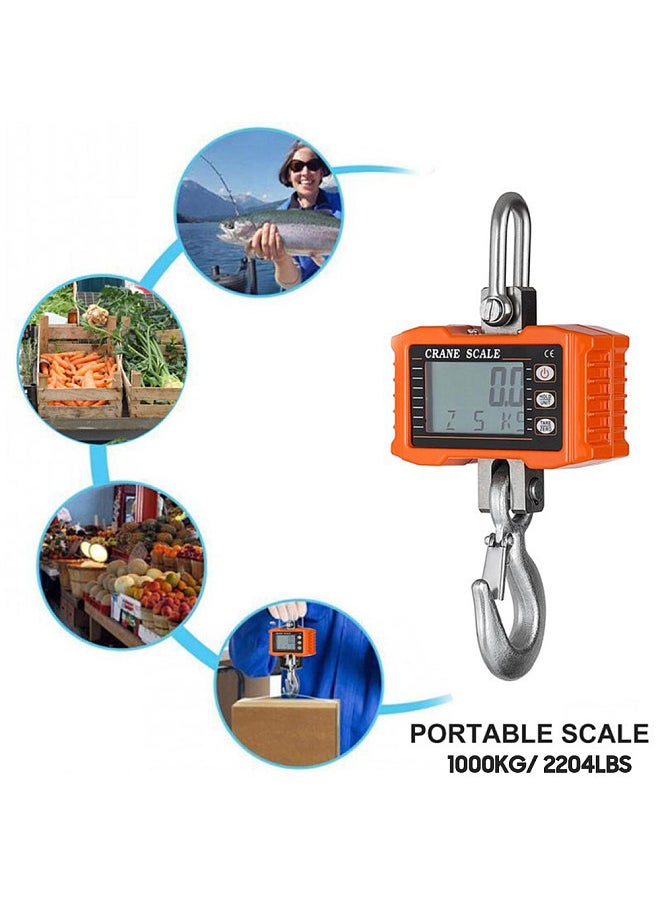 Generic - Digital Hanging Scale 1000kg/ 2204lbs Portable Heavy Duty Crane Scale LCD Backlight Industrial Hook Scales Unit Change/ Data Hold/ Tare/ Zero - Image 1