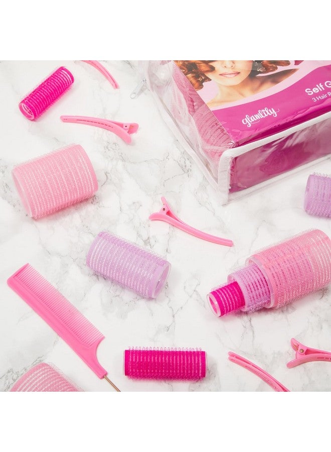 جلامليلي مجموعة من 48 قطعة من بكرات الشعر ذاتية الإمساك مع مشابك لتجعيد الشعر باللون الوردي في 3 أحجام مع مجموعة مشابك على شكل منقار البط لتجعيد الشعر (36 بكرة لشد الشعر و12 مشبكًا) - Image 2