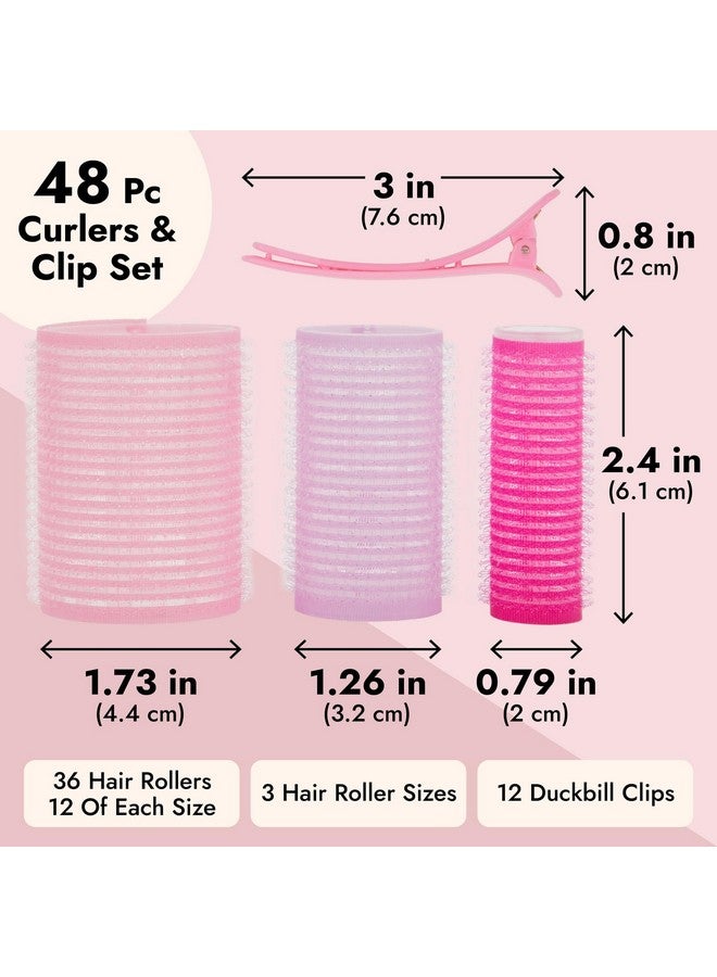 جلامليلي مجموعة من 48 قطعة من بكرات الشعر ذاتية الإمساك مع مشابك لتجعيد الشعر باللون الوردي في 3 أحجام مع مجموعة مشابك على شكل منقار البط لتجعيد الشعر (36 بكرة لشد الشعر و12 مشبكًا) - Image 3