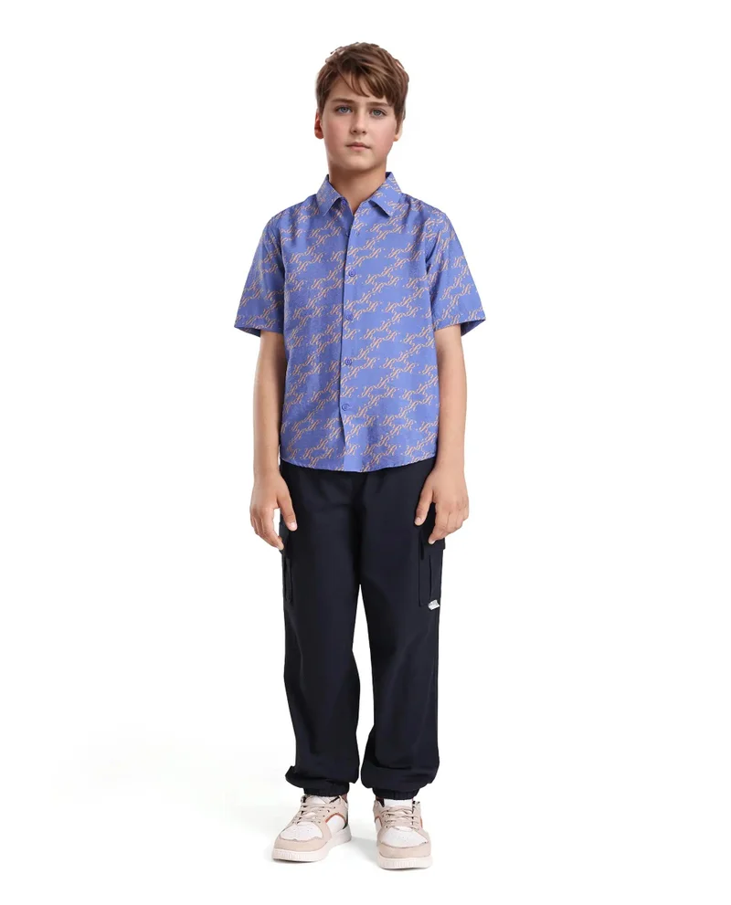 Rare Ones Rare Ones Kids Welt Purple Viscose Blend Print Button Closure Regular Fit Shirt