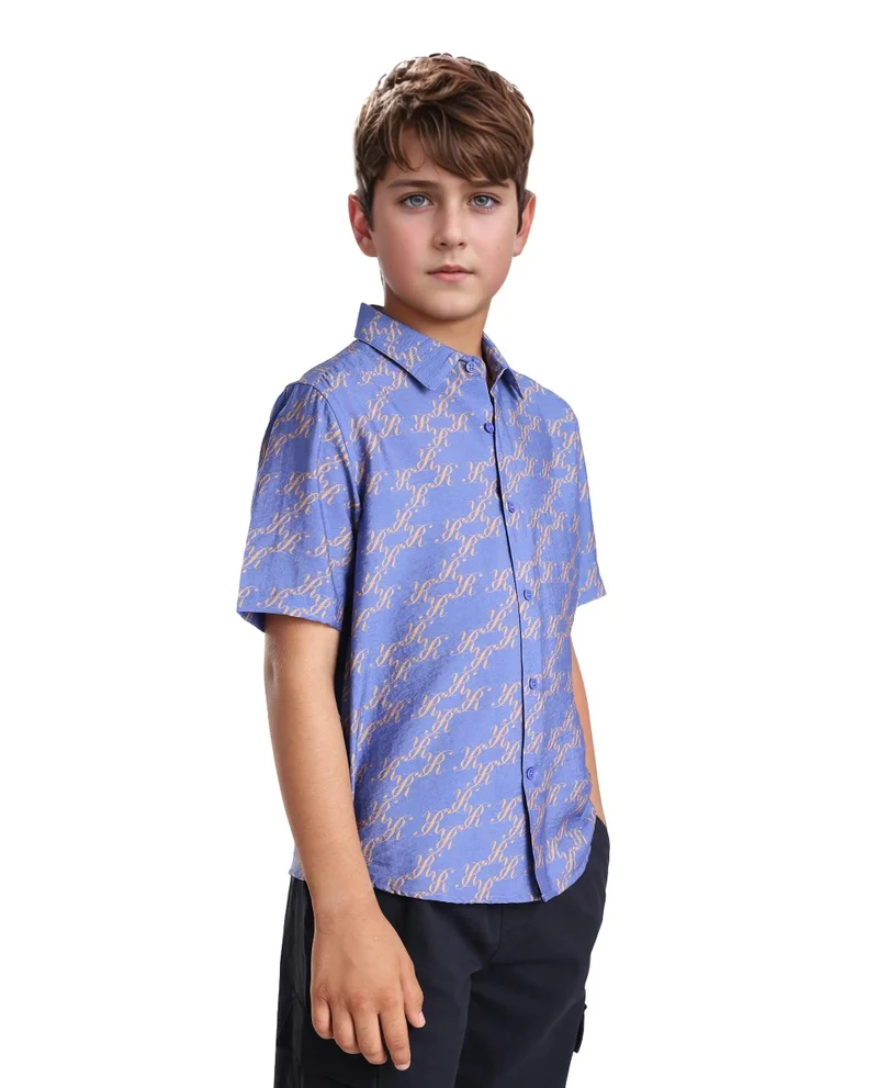 رير ونز Rare Ones Kids Welt Purple Viscose Blend Print Button Closure Regular Fit Shirt
