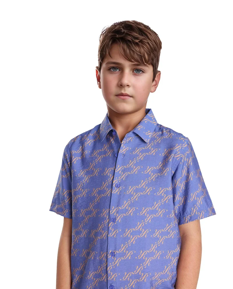 رير ونز Rare Ones Kids Welt Purple Viscose Blend Print Button Closure Regular Fit Shirt