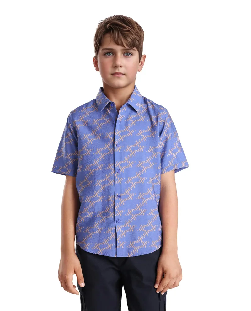Rare Ones Rare Ones Kids Welt Purple Viscose Blend Print Button Closure Regular Fit Shirt