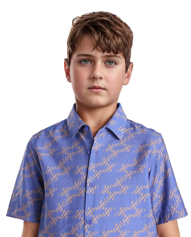 Rare Ones Rare Ones Kids Welt Purple Viscose Blend Print Button Closure Regular Fit Shirt