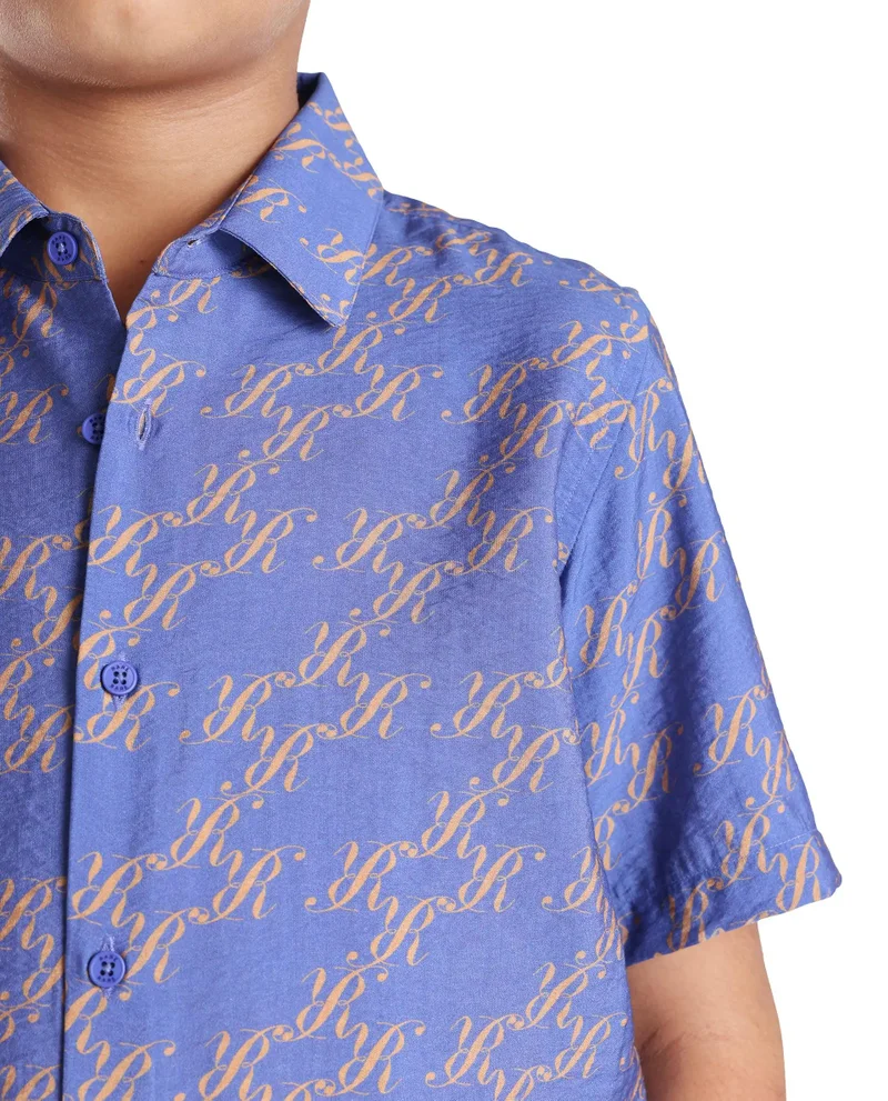Rare Ones Rare Ones Kids Welt Purple Viscose Blend Print Button Closure Regular Fit Shirt