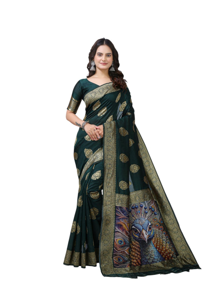Shiv Textiles Women's Soft Silk Jequard saree Saree(CM-804-GREEN) - Image 5