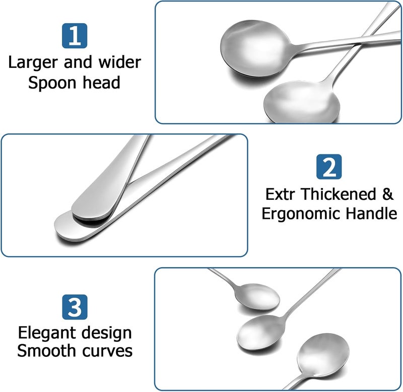 SZLFSX 2 Piece Soup Spoon Round Stainless Steel Bouillon Spoons Round Spoons 6.7 inch - Image 2