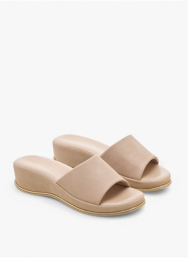 Flora Bella By Shoexpress Textured Slip-On Sandals with Wedge Heel  - Image 1