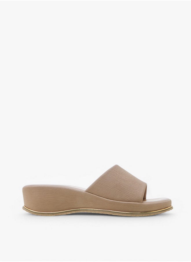 Flora Bella By Shoexpress Textured Slip-On Sandals with Wedge Heel  - Image 3
