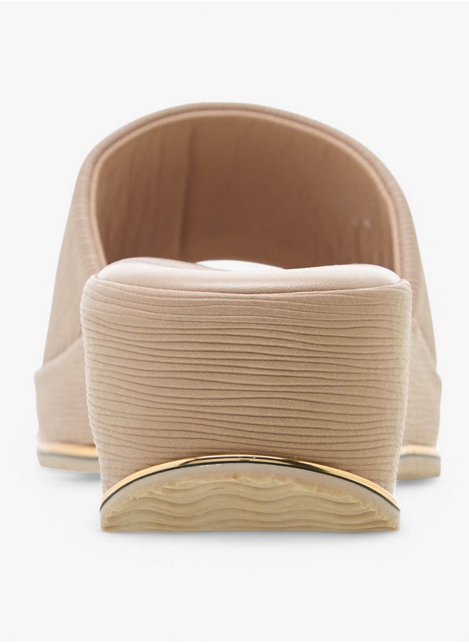 Flora Bella By Shoexpress Textured Slip-On Sandals with Wedge Heel  - Image 5