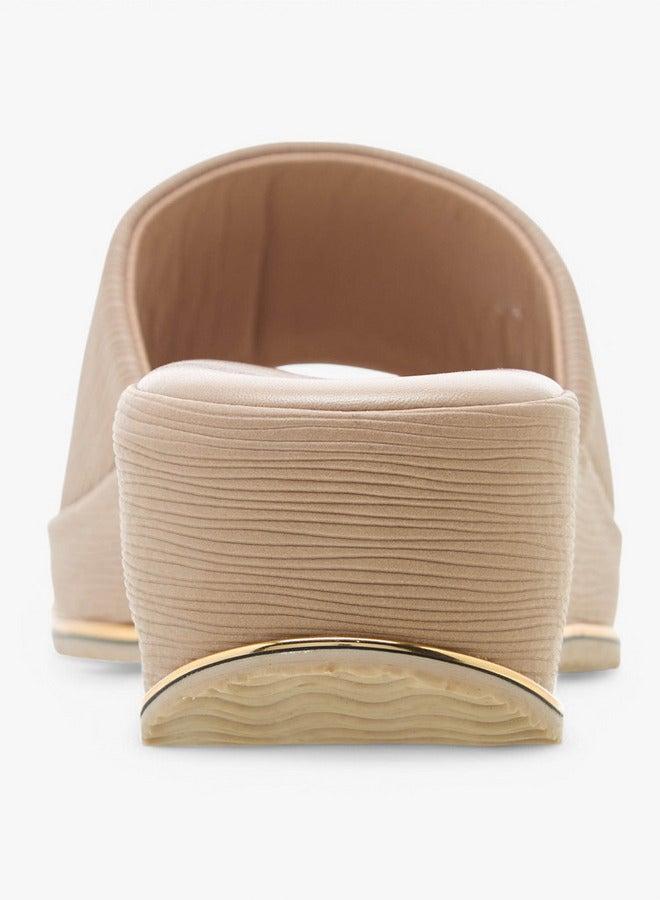 Flora Bella By Shoexpress Textured Slip-On Sandals with Wedge Heel - Image 5