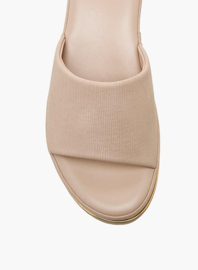 Flora Bella By Shoexpress Textured Slip-On Sandals with Wedge Heel - Image 4