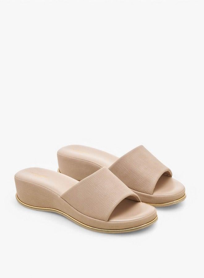 Flora Bella By Shoexpress Textured Slip-On Sandals with Wedge Heel - Image 3