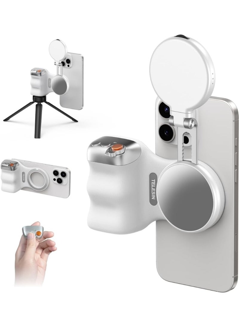TELESIN 3 in 1 Fun Shot Magnetic Phone Camera Grip + C03 Magnetic Selfie Light + Metal Tripod Kit, Camera Attachment for iPhone Magsafe & Android, DSLR Style Shutter Grip Handle Holder for Selfies/ Live Streaming/Video Call - Image 1