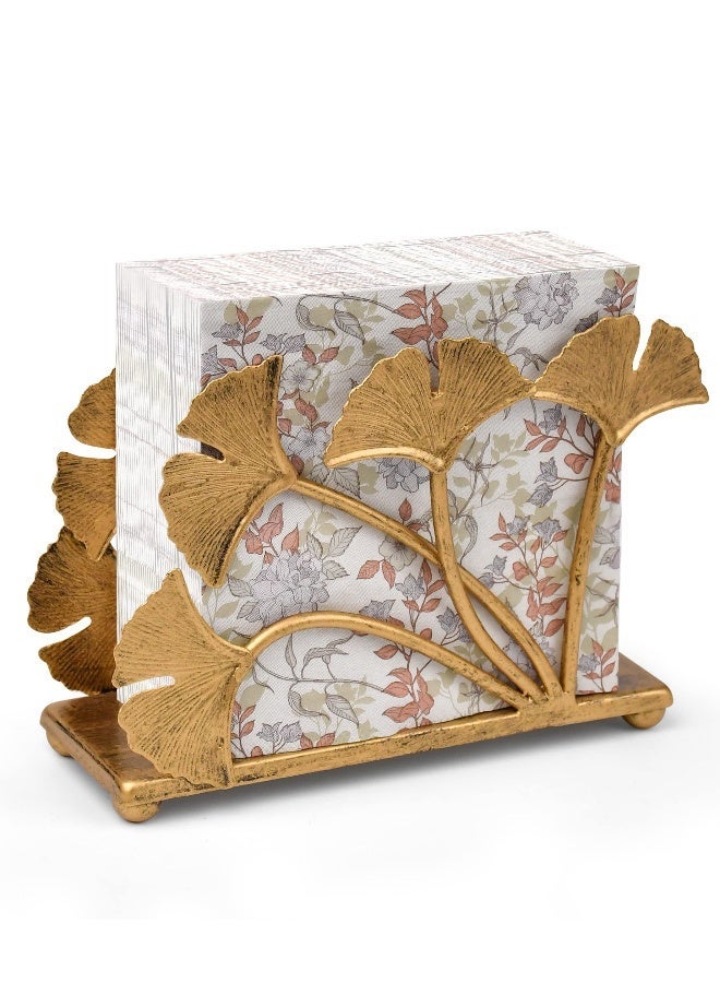 Modern Ginkgo Leaf Napkin Holder for 5 Inch Cocktail Napkins, 40 Pieces, Perfect for Kitchen Counter, Dining Table, Coffee Bar, and Party Decor in Brass Color