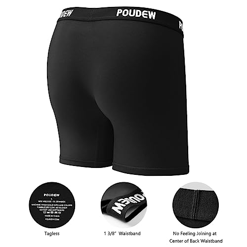POUDEW Men's Breathable Viscose Moisture Wicking No Roll Waistband Tagless Underwear Boxer Briefs, Pack of 5 (Medium, Black/Black/Black/Black/Black) - Image 5