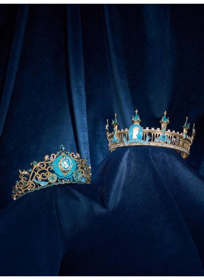 SWEETV Couple Crowns For Women & Men,Crystal Queen Tiara King Crown Set,2-Pack Midnight Magic Medieval Hair Accessories For Prom Wedding Photo Shoot Birthday, Gold+Blue  - Image 4