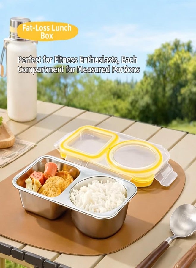 KitchEase Stainless Steel 460ml Lunch Box with Airtight Leakproof Lid | 2-Compartment Food Container | Lid with Silicone Seal | Office, School & Travel Tiffin Box (Natural Yellow) - Image 2