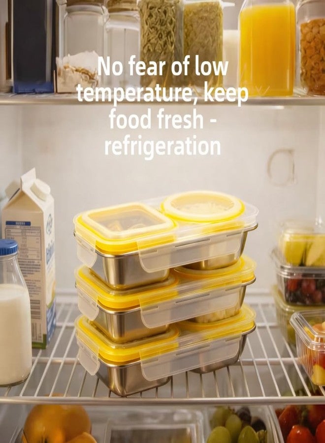 KitchEase Stainless Steel 460ml Lunch Box with Airtight Leakproof Lid | 2-Compartment Food Container | Lid with Silicone Seal | Office, School & Travel Tiffin Box (Natural Yellow) - Image 3