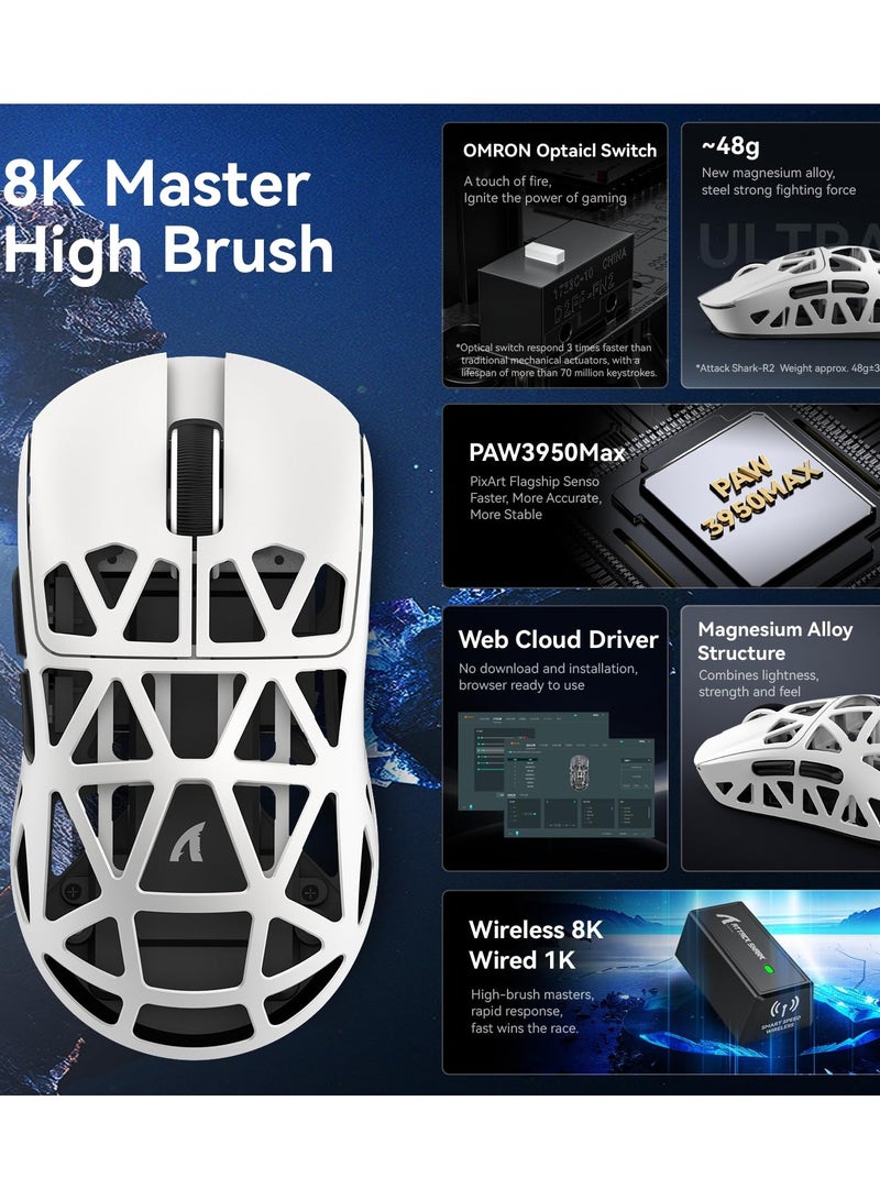 Attack Shark R2 Wireless Gaming Mouse, Superlight Magnesium Alloy, PAW3950 42000 DPI Optical Sensor, 8000Hz Polling Rate, 2.4G/BT/Wired Programmable Mice for Win Mac Gamer - Image 3