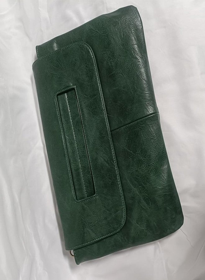 NIGEDU Women Handbags PU Leather Female Clutch Handbag Messenger Bag Large Solid High Capacity, Dark Green, 37cm x 25cm x 3cm - Image 4