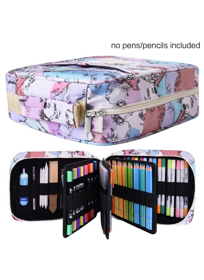 Qianshan qianshan Pencil Case Holder Slot - Holds 202 Colored Pencils or 136 Gel Pens with Zipper Closure - Large Capacity Pen Organizer for Watercolor Pens or Markers - Perfect for Artist.Mountains and Trees  - Image 2