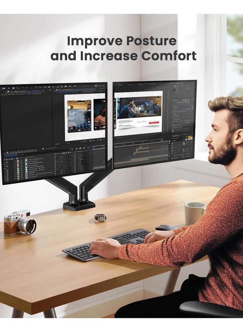 Adjustable Full Motion Monitor Arm for 17–27 Inch Screens, Dual Desk Mount with Swivel, Tilt, Rotation & Height Adjustment, Space-Saving Monitor Stand - Image 5