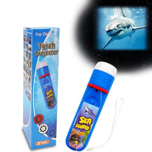 Pup Go Sea World Projector Flashlight for Kids Ages 3 4 5 6 7 with 3 Discs 24 Images Sea Creatures Toys for Boys Girls Shark Toy for Kid Occean Night Light Projector Shark Gifts Games for Kids - Image 1