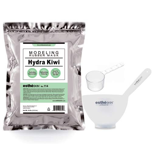 estheSKIN Peel Off Type Modeling Mask Powder for Facial Skin Care Professional Size 35oz 22Pound 1kg 1 pack with 3pcs Mixing Bowl Set 114Hydra Kiwi