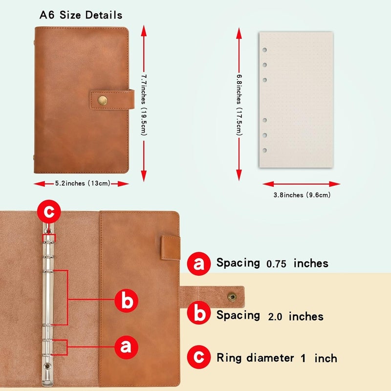 WONDERPOOL A6 Leather Journal Refillable Notebook Spiral Diary Binder Portfolio - Dotted Paper & Inner Pockets Organizer for Man and Woman (Brown, A6) - Image 2