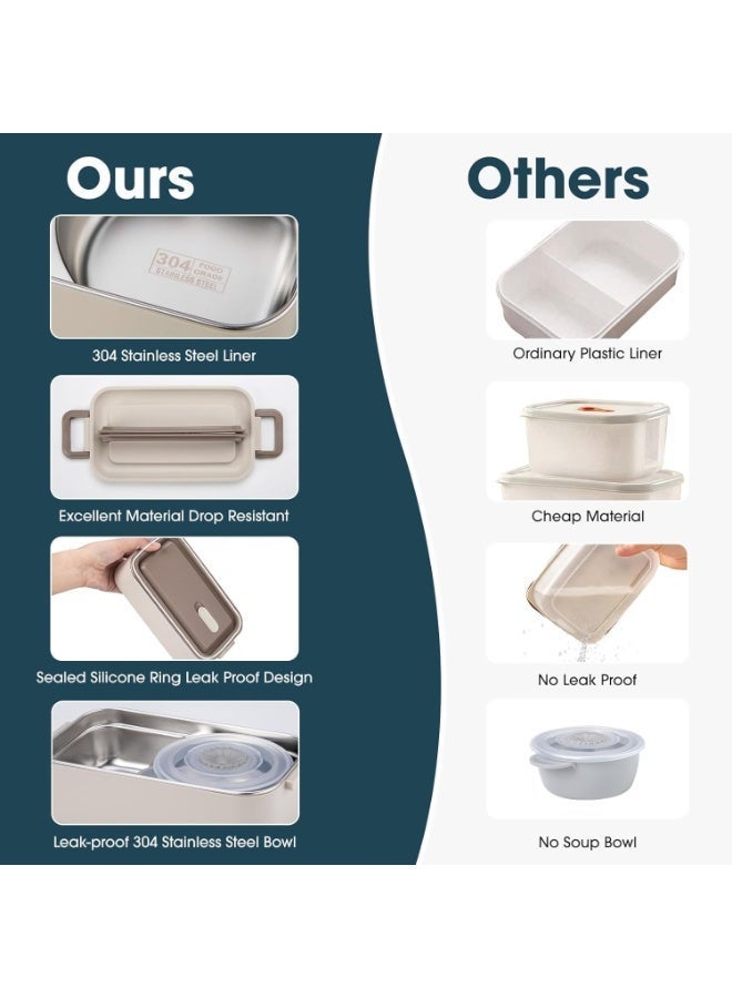 صندوق بنتو للكبار صندوق الغداء ، 2 طبقة قابلة للتراكم 304 فولاذ المقاوم للصدأ حاوية الغداء مع شوكة علبة الحساء ملعقة ، 2 لتر كبيرة السعة تسرب دليل صندوق الغداء للبالغين الأطفال مكتب نزهة مدرسة - Image 5