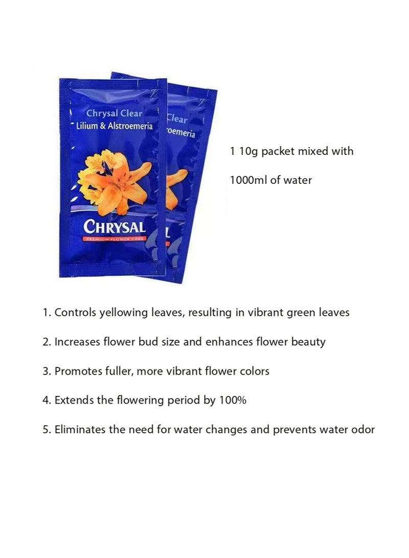 CHRYSAL Lily Flower Preservative，Clear Flower Food Packets for Flower Arrangements  Bouquets， Fresh Flower Arrangements Supplies，Flower preservative and nutrient solution to prolong the life of flowers (10g, 10 packs) - Image 2