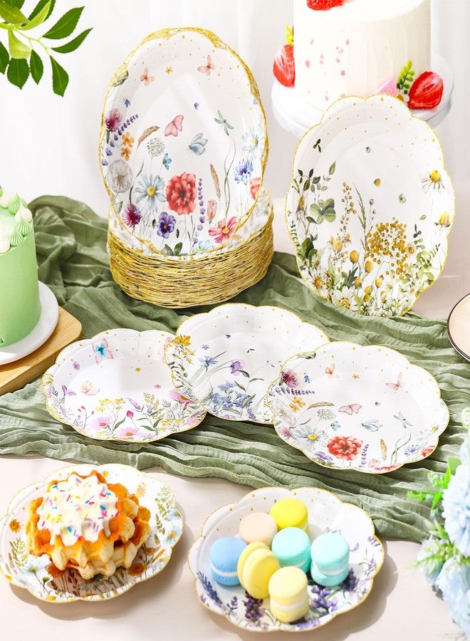Zhehao 36 Pcs 7 Inch Wildflower Dessert Plates Watercolor Disposable Paper Plates Scalloped Golden Edge Retro Flower Decorative for Birthday Wedding Baby Shower Wildflowers Party Supplies, 6 Styles - Image 2
