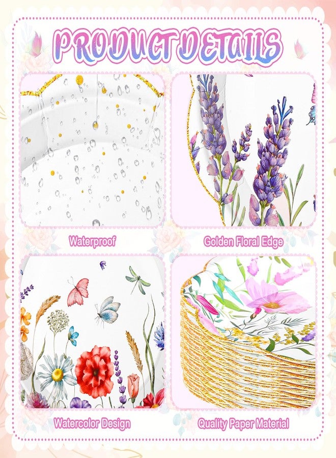 Zhehao 36 Pcs 7 Inch Wildflower Dessert Plates Watercolor Disposable Paper Plates Scalloped Golden Edge Retro Flower Decorative for Birthday Wedding Baby Shower Wildflowers Party Supplies, 6 Styles - Image 4
